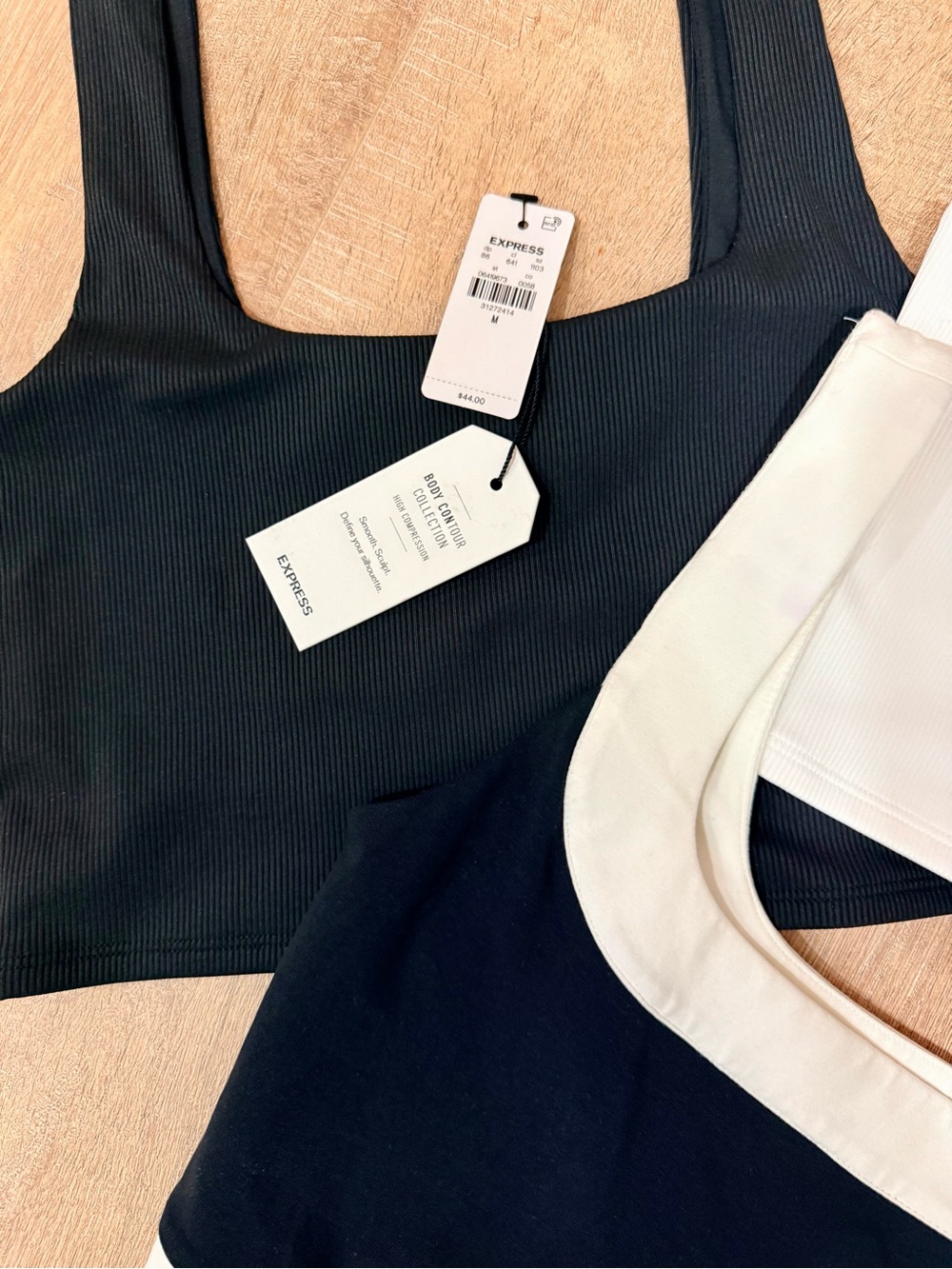 Express Women's Ribbed & Colorblock Crop Tops - Black, White, Cream - Picture 3 of 3